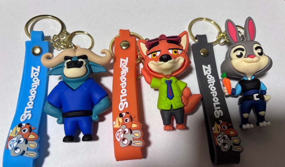 Set of 3 Zootopia Character Silicone Keychains featuring Chief Bogo, Nick Wilde,
